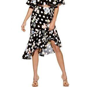 Alexia Admor Black Floral Flounce Skirt Asymmetrical Coquette Romantic Goth 14